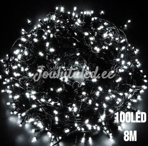 100 LED Ziemassvētku gaismas auksti baltas 8M