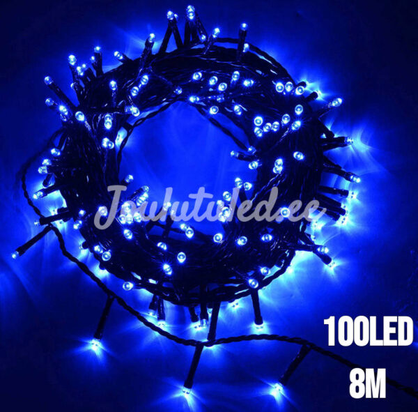 100LED mėlynos kalėdinės lemputės 8M