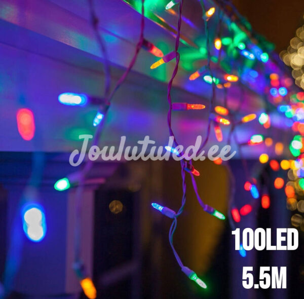 100 LED lampiņu aizkars krāsains 5.5 m