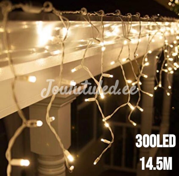 300 LED lampiņu aizkars silts balts 14.5 m