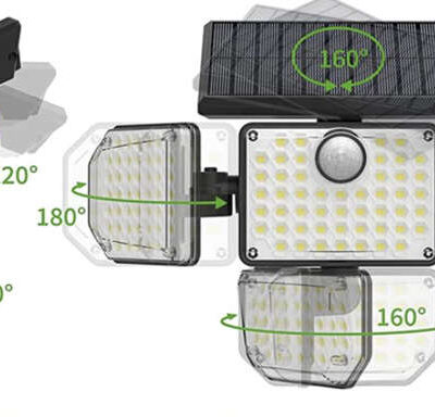 LED-prožektor liikumisanduriga, päikesepaneeliga ning puldiga