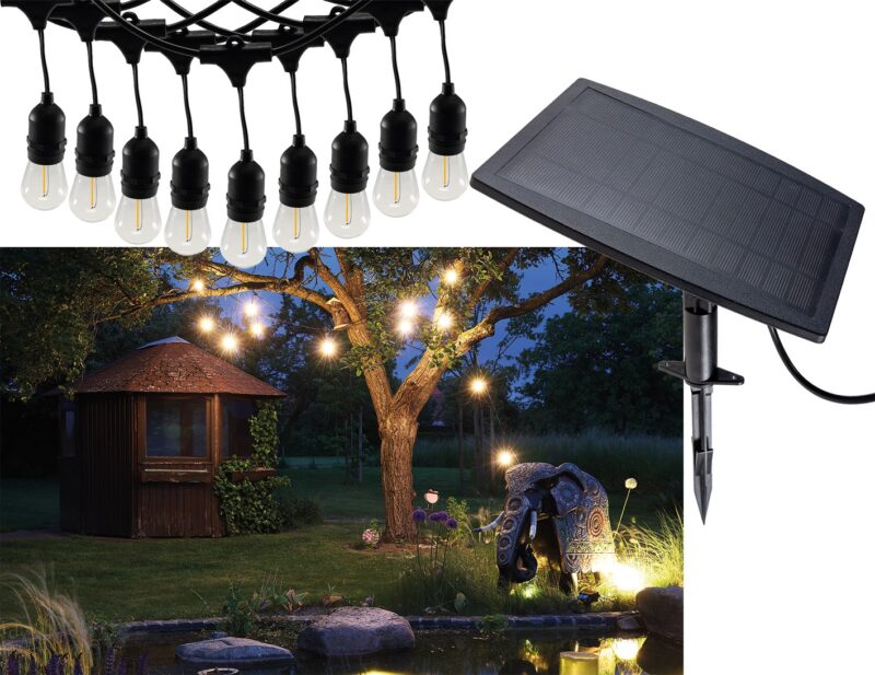 LED lambiketi komplekt rippuvate pesadega 4.5M 10 PIRNI päikesepaneeliga