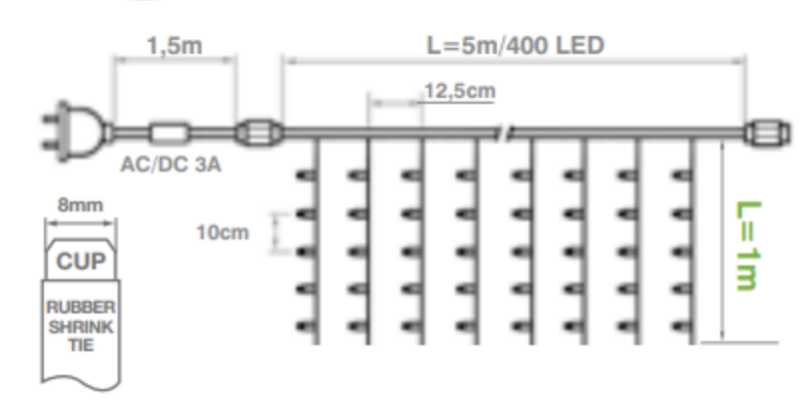 LED Valguskardinad valge juhtmega soe valge 5x1M - Image 2