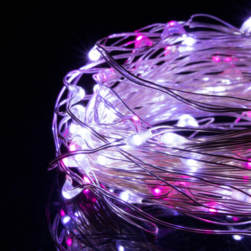 100LED jõulutuled roosa + külm valge 9.9M patareidega - Image 2