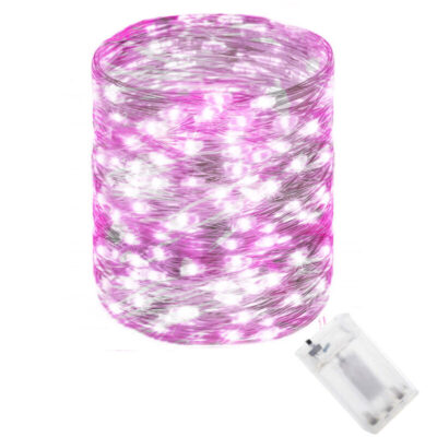 100LED jõulutuled roosa + külm valge 9.9M patareidega