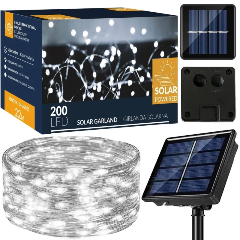 Valguskett 200MicroLED päikesepatareiga külm valge