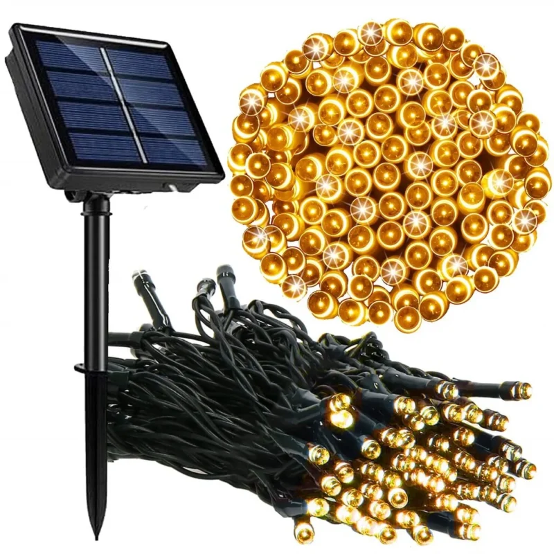 Valguskett 100LED päikesepatareiga soe valge