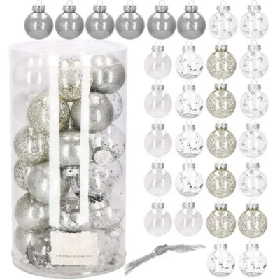 Kuuseehete komplekt 30 tk, läbipaistvad hõbedase ja kuldse sisuga kuulid Ø 6 cm