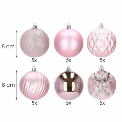 Kuuseehete komplekt 30 tk, roosad kuulid Ø 8 cm