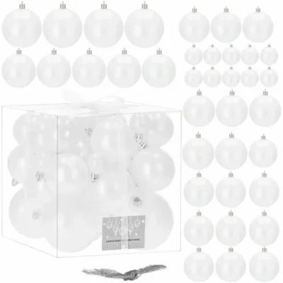Kuuseehete komplekt 37 tk, pärlvalged kuulid Ø 2,5–7,5 cm