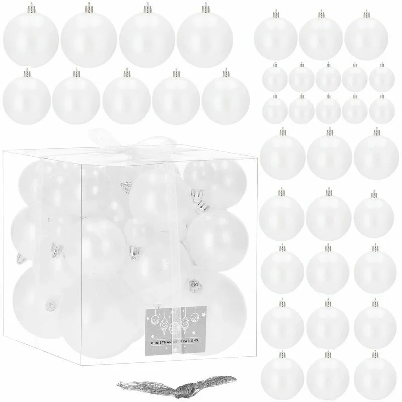 Kuuseehete komplekt 37 tk, pärlvalged kuulid Ø 2,5–7,5 cm