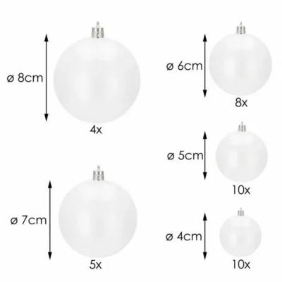 Kuuseehete komplekt 37 tk, pärlvalged kuulid Ø 2,5–7,5 cm