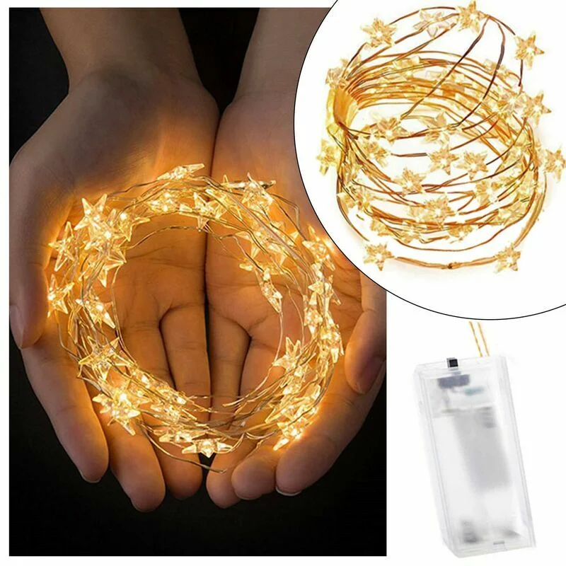 LED traatvalguskett tähekestega 20 LED, soe valge, patareidega