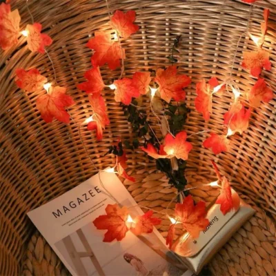 LED valguskett vahtralehtedega 20 LED, soe valge, patareidega