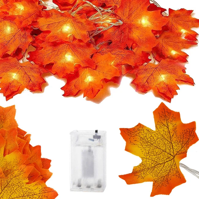 LED valguskett vahtralehtedega 20 LED, soe valge, patareidega