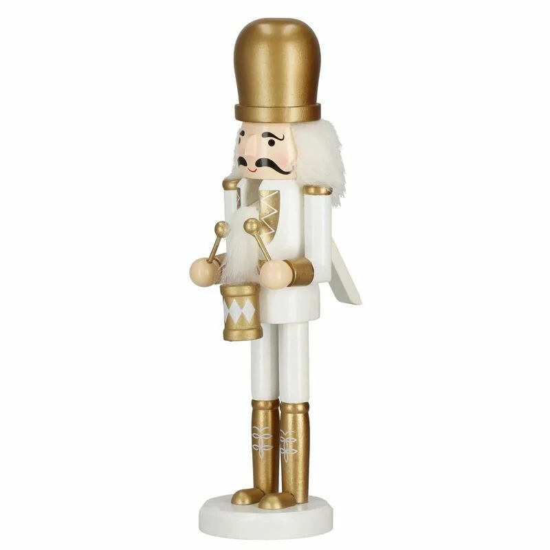 Puidust pähklipureja trummiga 30,5 cm, valge-kuldne